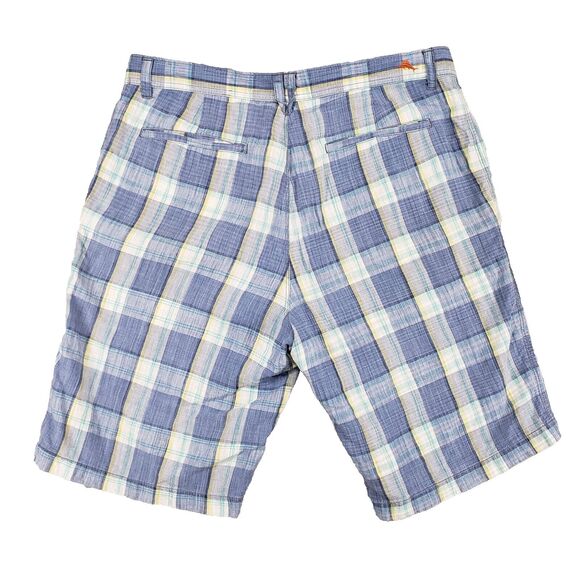 Tommy Bahama Linen Silk Blend Shorts Mens 34 Paradise Nation Blue Plaid Hawaiian - Picture 2 of 5